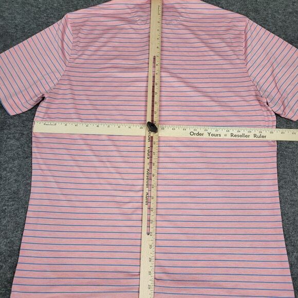 Johnnie-O Men's Golf Polo Shirt Size  L Pink Blue Striped Performance - Picture 7 of 10